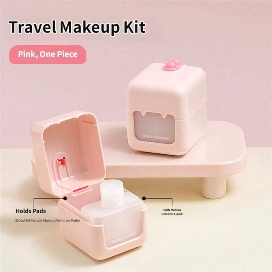 1 Pack Portable Travel Makeup Remover Case, 2-In-1 Wash & Remove Makeup Set, Multi-Functional Mini Storage Box, Pocket Size For Travel & Business Trips - View 1