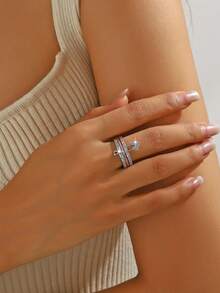 1pc Creative Fashion Personalized Micro-Inlaid Zirconia Triple Ring Brooch Ring For Women Daily Wear - Brooch Ring - View 6