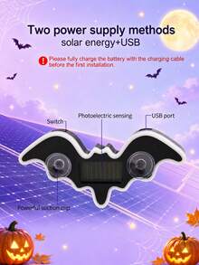 2026 Halloween New Bat Solar Powered Car Atmosphere Light Designed For Women Car Owners. Features 3.7V+300mAh Battery, Bat-Shaped Neon Light Window Decoration And Automatic Sensing Design. Provides 5 Lighting Modes, Creating Romantic Car Interior Decor For Couples And Women Drivers. Perfect Gift For Female Friends, Mother's Day And Wedding Season. - A - View 7