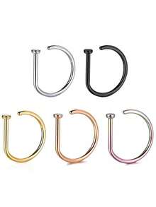 3pcs 316L Stainless Steel Hypoallergenic C-Shaped Nose Rings, Multi-Color Screwless Piercing Jewelry, Unisex, Minimalist Punk Style For All-Season Daily Wear - Multicolor - View 6