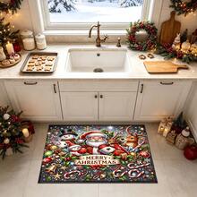 1pc Kitchen Floor Mat, Soft Faux Cashmere Material, Christmas Theme Cartoon Non-Slip Floor Mat, Suitable For Kitchen, Bathroom, Entrance Door, Holiday Atmosphere Decorative Floor Mat, Multi-Scenario Use Non-Slip Floor Mat, Christmas Room Decoration, Holiday Gift - Multicolor - View 3