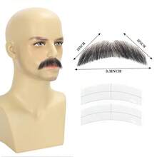 Hand‑Tied Human Hair Fake Mustache, Transparent Lace Base, Realistic Breathable Facial Hair For Cosplay Theater Party Halloween & Other Festivals - Multicolor - View 11