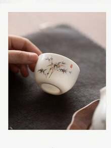 6 piezas/4 piezas/2 piezas/1 pieza Tazas de té de cerámica blanca, tazas de té vintage para el hogar y los invitados, tazas de té Kung Fu, tazas de té negro, tazas de agua, tazas de espresso, tazas de regalo, adecuadas para uso diario, reuniones, fiestas - Bambú blanco - Ver 4
