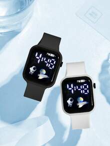 2pcs/Set Teen Space Rocket TPU Sports Electronic Student Watch For Daily Wear - Multicolor - View 6