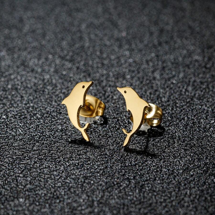 1 Pair Stainless Steel Dolphin Stud Earrings Minimalist Marine‑Animal ...