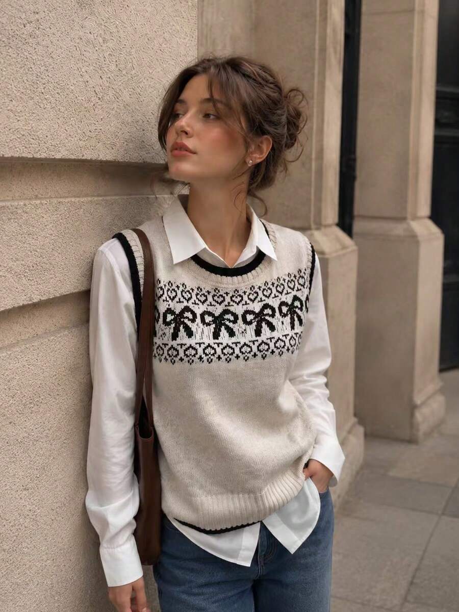 女款無袖圓領針織背心時尚上衣,標準長度中等彈性針織,適合秋季疊穿與夏季穿著 - 駝色 - 查看 1