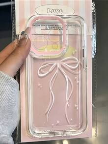 1pc Transparent Star Pink White Bow Pattern Phone Case Personalized Compatible With Iphone 16 Pro Max/17/16/15/14 Plus/13/12/11 Protective Shell Air - Multicolor - View 4