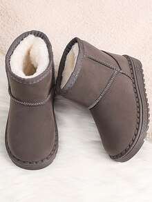Children's Thick Plush Snow Boots, Soft Sole Anti-Slip, Unisex Baby Autumn/Winter Warm Short Winter Shoes - Grey - View 4