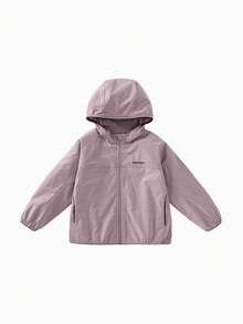 mini bala Jaket Berkerudung Pelindung Anti Air Unisex Praktis untuk Anak Perempuan Muda, Dilengkapi Topi Anti Angin untuk Perjalanan Luar Ruangan - merah muda ungu - View 4