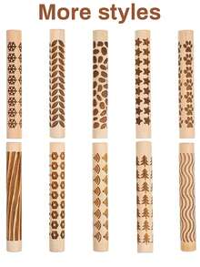 Natural Clay Roller And Pattern Stamp Set, Pottery Clay Tools, Roller And Texture Stamp Rod, Handmade Ceramic Art Embossing Rod - Multicolor - View 6