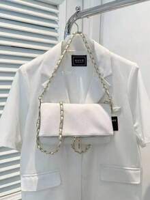Winter New Classic PU Waterproof Leather Grain Long Shoulder Bag Crossbody Bag, Asymmetrical Flap Design Wallet, Suitable For Women Daily Shopping - White - View 7