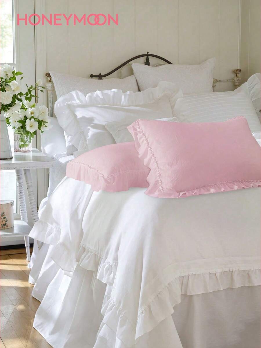 1pc Lace Pillowcase (Pillow Insert Not Included), Soft & Breathable, Fashionable & Cute, Essential Bedroom & Dorm Decor, Suitable For All Seasons Bedding Set - Pink - View 1