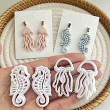4Pcs Ocean Theme Polymer Clay Cutters, Jellyfish Seahorse Pattern Clay Molds, DIY Handmade Earring Pendant Jewelry Craft Making Tools - 4pcs - View 7