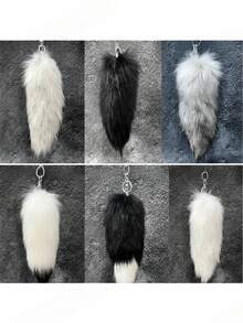 1pc Fox Tail Plush Keychain Pendant, Bag Charm, Car Key Ring, Tail Shape, Suitable For Keychains, Bags, Car Decor, Backpacks, Car Key Ring Pendant, Perfect For Winter, Halloween, Christmas - Multicolor - View 1