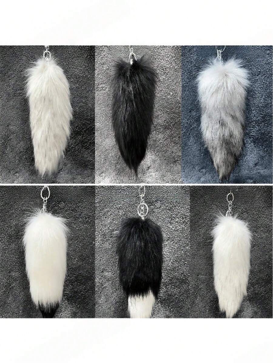 1pc Fox Tail Plush Keychain Pendant, Bag Charm, Car Key Ring, Tail Shape, Suitable For Keychains, Bags, Car Decor, Backpacks, Car Key Ring Pendant, Perfect For Winter, Halloween, Christmas - Multicolor - View 1