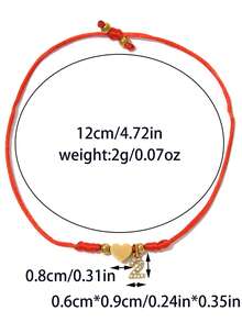 1pc European & American Style Stainless Steel 18K Gold Plated Heart-Shaped Rhinestone & Number Red String Bracelet, Women's Gift, Daily Accessory - Gold - View 10