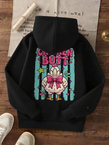 Teenage Girls Pullover Sweatshirt, Funny Chicken Butt Vintage Striped Back Print, Casual Daily Top For Autumn/Winter - Black - View 3