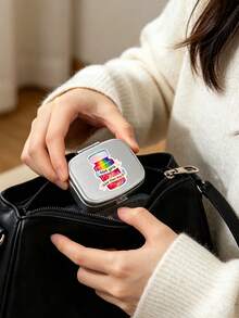 4-Piece Printed Pattern Square Pill Box, Printed Capsule Box With Mirror And Divider Design, Mini Pill Box, Portable Pill Storage Compartment, Mini Metal Storage Box, Portable Jewelry Box, Travel Pill Box, Weekly Pill Organizer, Suitable For Daily Medication, Essential For Doctors And Nurses, Emergency Needs, Travel And Hiking First Aid, Travel Emergency Kit, Suitable For Travel, Business Trip, Vacation, Dorm, Small Gift For Family, Teachers, Doctors, Back To School Gift, Teacher's Day Gift, Nurse Gift - Multicolor - View 1