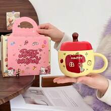 1pc Red Apple Ceramic Mug With Lid, Suitable For Gift For Best Friend, Girls, Cartoon Creative Birthday Gift For Girls, Christmas, Christmas Eve, Valentine's Day, Various Holiday Gifts - Multicolor - View 12