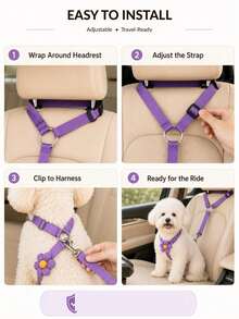 1pc Adjustable Pet Car Safety Tether, Vehicle Restraint Strap With Headrest Fixing Belt And Metal Clip, Suitable For Dogs, Cats And Small Pets, Ideal For Daily Commute, Walking, Training And Outdoor Use, Multi-Color Pet Car Accessories, Suitable For Rear Seat Travel And Camping - Multicolor - View 5