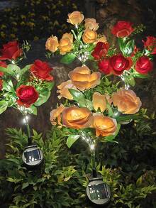 1pc 5-Head Solar Rose Lights, Outdoor Garden Decoration, Ground Stake Lawn Lights, LED Artificial Flower Lights, Solar Decorative Lights, Suitable For Yard, Patio, Landscape, Pathway, Lawn, Sidewalk (Pink, White, Blue, Yellow, Red, Purple) Holiday Party Decoration Lights - X7-5-head Rose - View 3
