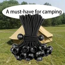 21pcs Root Installation Outdoor Tent Tie-Down High Elasticity Rope With Plastic Ball, Trampoline Luggage Tie-Down Elastic Rope With Ball - Black - View 2