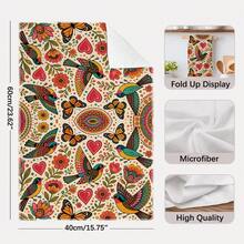 2PCS Kitchen Towels Bohemian Floral Bird Print Microfiber Absorbent Kitchen Towels, 40*60cm Rectangular Dish Cloth, Tablecloth, Hand Towel, Kitchen Decor, Housewarming Gift For Neighbors, Kitchen Napkins And Dish Cloth, Home Decor, Kitchen Bathroom Supplies Home Essentials - Multicolor - View 5