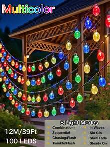 Outdoor Solar Crystal Ball Light String, 20/50/100 LED, IP65 Waterproof Fairy Tale Light, 8 Modes, Automatic On/Off, Suitable For Garden, Courtyard, Party, Wedding, Party, Christmas, Halloween, Holiday Decoration - Purple/Warm White/White/Color - Solar String Lights - View 16