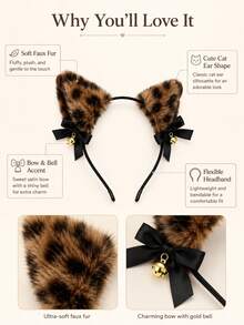 1pc Leopard Print Halloween Fox Ears Cute Party Polyester (Polyester) Headband Animal Ears COS Headpiece Wearable All Season - Brown - View 6