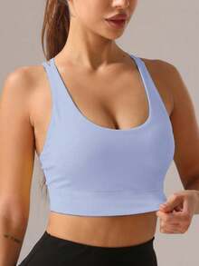 1件女款運動瑜伽內衣，彈性材質，適合健身、戶外活動，春秋穿著 - 藍色 - 查看 4
