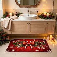 1pc Kitchen Floor Mat, Soft Faux Cashmere Material, Christmas Atmosphere, Holiday Style, Non-Slip And Dirt-Resistant, Suitable For Kitchen, Entrance, Bathroom Door, Home Decor Floor Mat, Multi-Scene Use Non-Slip Mat, Room Decoration, Holiday Gift - Multicolor - View 3