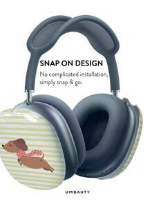 GIIPPA Glossy Hard Ear Cup Protective Cover, Yellow & White Striped And Dachshund Pattern, Unisex Anti-Scratch Shell Compatible With AirPods Max 1/2 Oval Over-Ear Headphones For Daily Commute, Campus, Cafe, Travel, Picnic And Other Scenes, Matching Outfit - Baby Blue - View 3