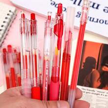 6pcs Red Gel Pen Set, High-Quality Retractable Red Ink Ballpoint Pens, 0.5mm Fine Tip, Teacher Grading Marking Pens, Suitable For Student Homework Scoring, Error Correction, Key Note Marking, School Office Supplies - A - View 4