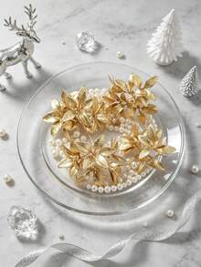 1/4/60pcs Artificial Apple Leaf Bouquet Artificial Flowers Autumn Decoration, Winter Decoration, Halloween Decoration, Christmas Decoration, Birthday Gift, Bedroom And Room Home Decoration Christmas Gift - Gold - View 7