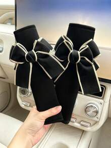 1 chiếc bọc dây an toàn, bọc dây đeo vai bằng lụa trong suốt hình nơ cho xe hơi. - màu đen - Xem 4
