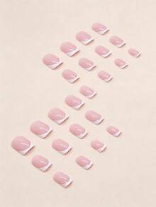 24-Piece Chinese A-Shaped White French Fashion Nail Set, Suitable For Parties, Proms, And Daily Wear - Multicolor - View 4