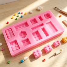 1pc Cartoon Block-Shaped Decorative Silicone Molds, DIY Accessories For Making Silicone Molds, Suitable For Handmade Art Creations, Candle Decorations, Resin Drips, And Plaster Doodle Artworks. Easy To Demold And Reusable Silicone Molds. - Pink - View 6