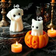 1Pc Cartoon Ghost Pet Pumpkin Scented Candle, Halloween Table Home Decor Gift - 2pcs - View 11
