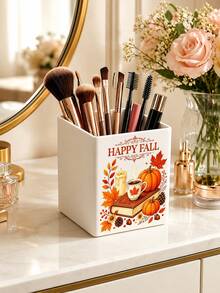 Autumn Theme Book-Shaped Coffee Pumpkin Multi-Function Storage Box, Desktop Organizer Container, Can Hold Makeup Brushes, Pens, Remote Controls, Tableware And Small Items. Compact Space-Saving Storage Item, Suitable For Bathroom, Kitchen - Multicolor - View 3