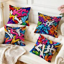 4pcs/1pc Colorful Street Graffiti Pattern Pillow Case Without Insert, Single-Sided Printed Pillow Case, Suitable For Living Room Bedroom Home Decor, All-Season Pillow Case - Multicolor - View 10