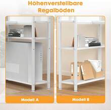 Schreibtisch mit 4-Tier Seitlichem Regal, 120 cm Breiter Computertisch mit Ablage, Stabil Bürotisch mit Metallgestell, Einfache Montage für Home Office - Weiß/140 x 56 x 120 cm - Übersicht 8