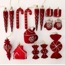 Christmas Candy Cane Hanging Ornament, Christmas Tree Decoration, Window Display, Nordic Red Flocked Candy Pendant - Multicolor - View 2