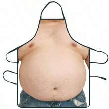 1PC Funny Beer Belly Print Apron - Realistic Abdomen Design, Durable Kitchen Apron, Suitable For Cooking, Brewing, Parties - Perfect Gift For Home Cooks And Beer Lovers - Easy To Clean Apparel, Holiday Kitchen Decor, Playful Kitchen Supplies, Sturdy And Affordable, Party Host Essential - Multicolor - View 3