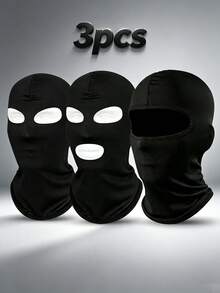 3pcs Unisex Solid Color Balaclava Headwear Set, Single Hole Full Face Mask For Cycling, Suitable For Daily Outings And Outdoor Activities - Multicolor - View 2