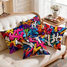 4pcs/1pc Colorful Street Graffiti Pattern Pillow Case Without Insert, Single-Sided Printed Pillow Case, Suitable For Living Room Bedroom Home Decor, All-Season Pillow Case - Multicolor - View 8