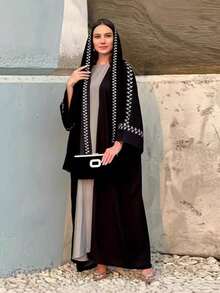 1pc Elegant Embroidered Hijab With Shawl, Fashionable Abaya Suitable For Women's Daily Wear, All Season - Multicolor - View 6