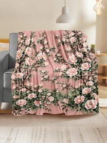 1pc Soft & Comfortable Modern Floral Pattern Blanket, 2D Printed Flannel Throw, Office Nap Blanket, Sofa & Bed Decorative Blanket, Outdoor Camping Leisure Blanket, Suitable As Gift For Family & Friends - Multicolor - View 3