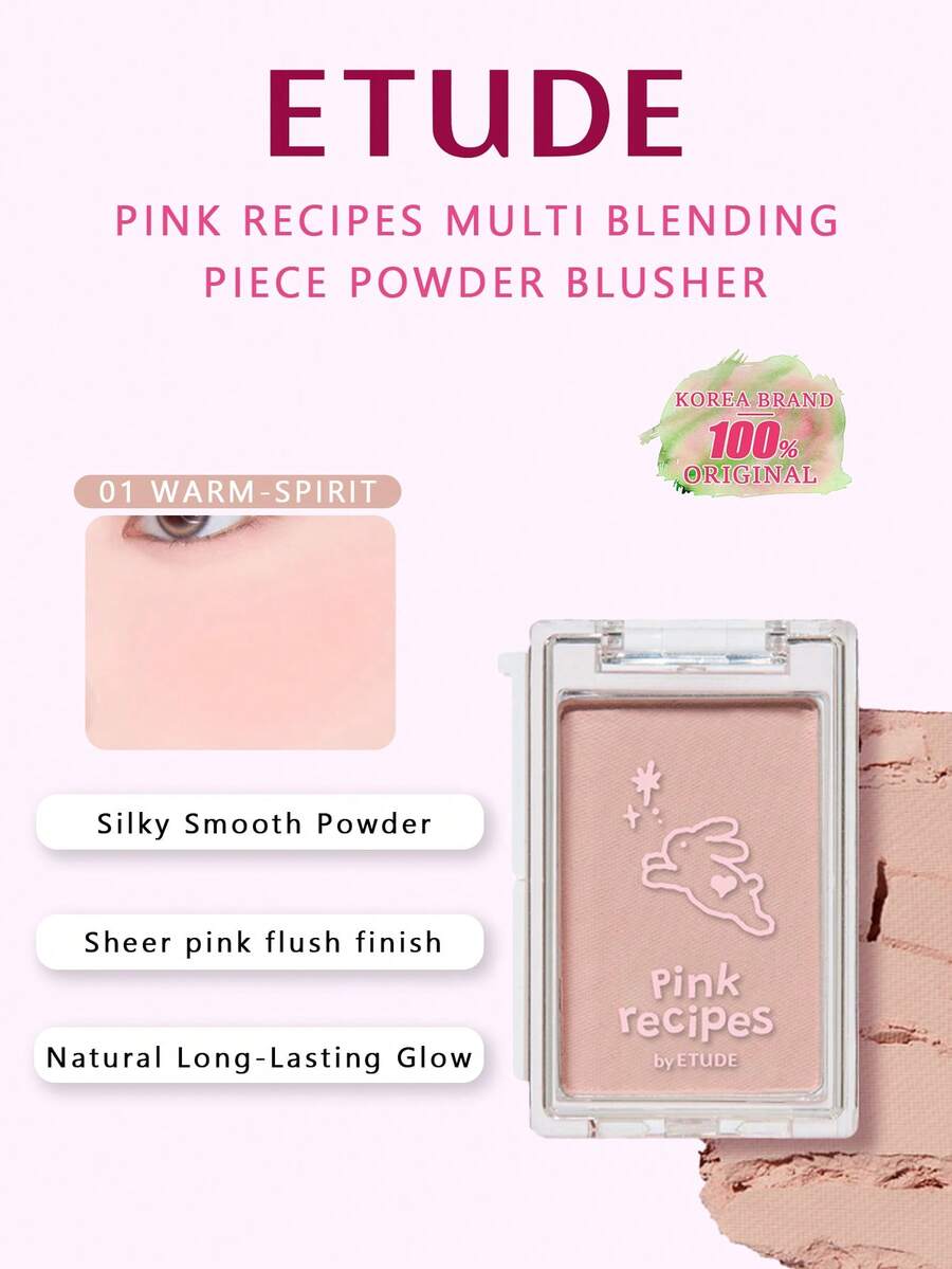 ETUDE Pink Recipes Multi-Function Powder Blush 01 Warm-Spirit, Soft Matte, Natural Flush, Layerable, Long-Latting Lightweight, Suitable For Beginners, Korean Beauty, Olive Young, Gift, 1.2g/0.042 Oz.