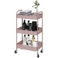 Carrito de servicio de acero con espacio de almacenamiento, con ruedas, 3 estantes perforados, 45 x 30,6 x 79 cm, rosa. - Multicolor - Ver 2