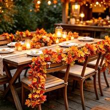2 Packs 100cm/39.37in Maple Leaf Garland, Autumn Leaf Garland, Realistic Autumn Leaf Garland, Realistic Autumn Leaf Hanging Vine, For Indoor And Outdoor Home Wedding Ceremony Decoration, Bedroom, Living Room, Bathroom Wall Hanging Decor - Multicolor - View 7